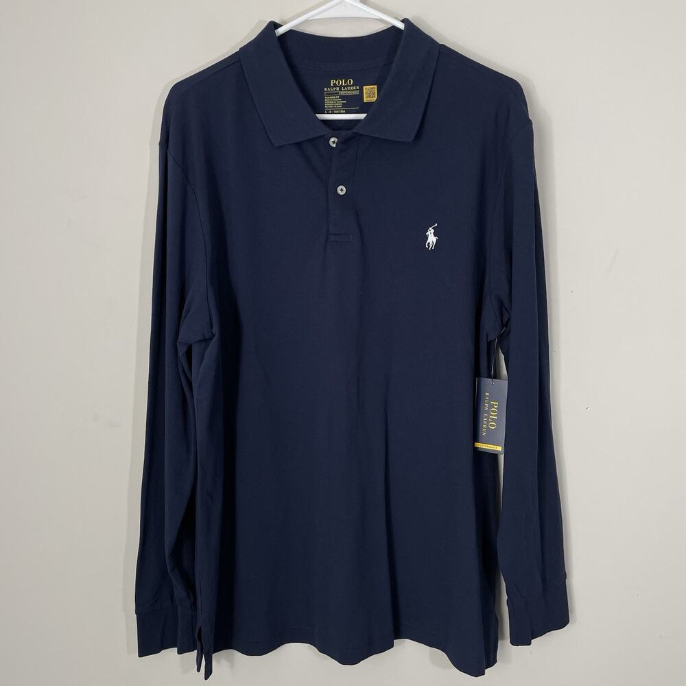 Polo by Ralph Lauren Men's Long Sleeve Polo Shirt - Navy with White Logo